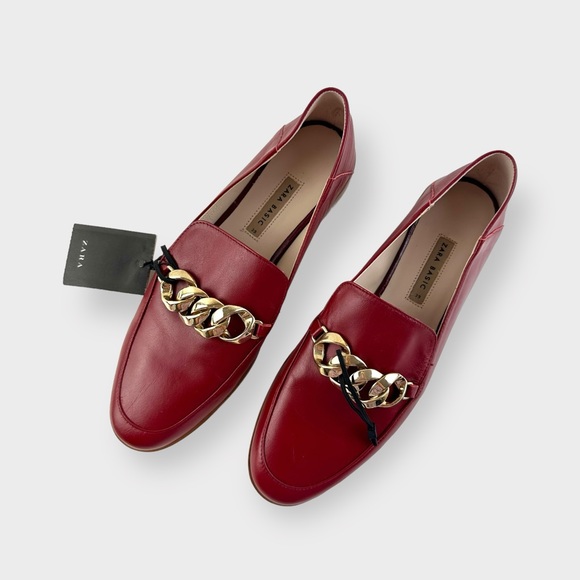 NWT Zara Gold Chain Leather Moccasin - Picture 2 of 12